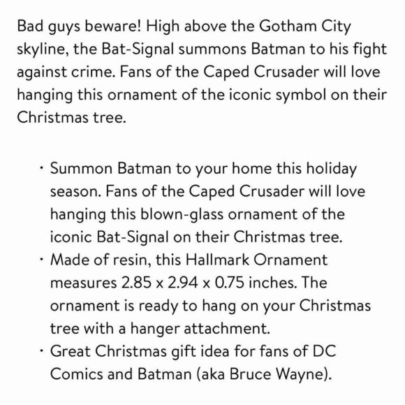 HALLMARK Batman Bat Signal DC Comics Christmas Ornament New - Picture 5 of 11